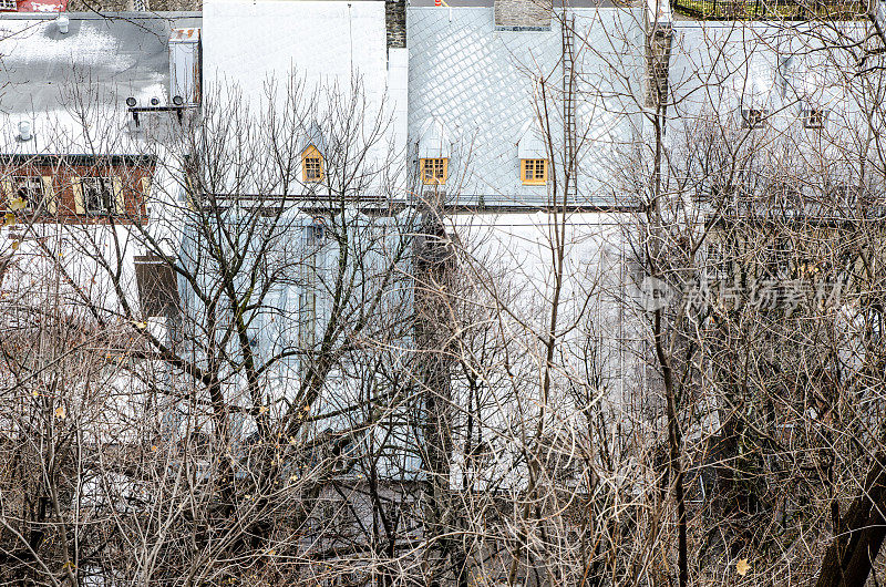 冬天的白天，从魁北克市中心的Dufferin Terrace上俯瞰屋顶